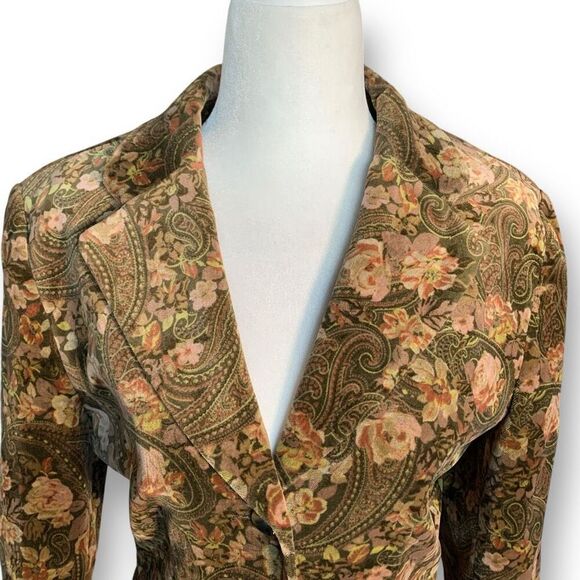 Vintage Brown Dark Floral Paisley Tailored Blazer Jacket Size 10 Made in USA - Picture 2 of 10